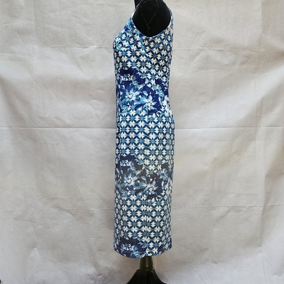 Enfocus Stuio Floral Blue Midi Sheath Dress 94% Polyester 6% Spandex Size 6 - Picture 3 of 7